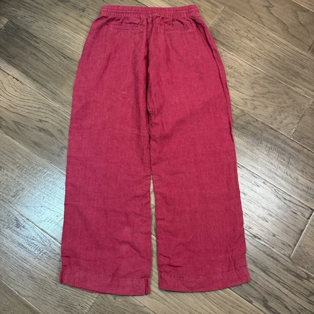 Athleta 100% Linen Pants Womens 4P Petite Wide Leg Drawstring Pockets - Picture 9 of 10
